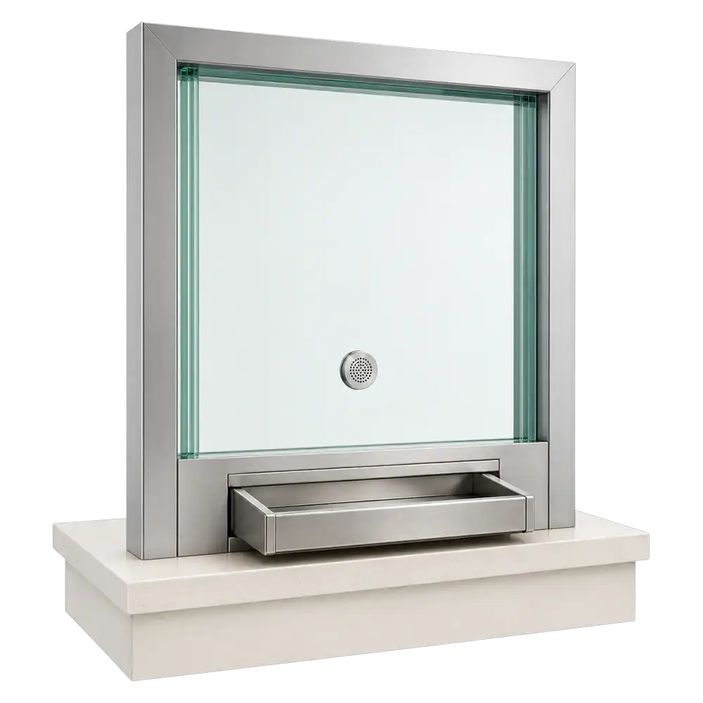 Bullet resistant transaction windows render