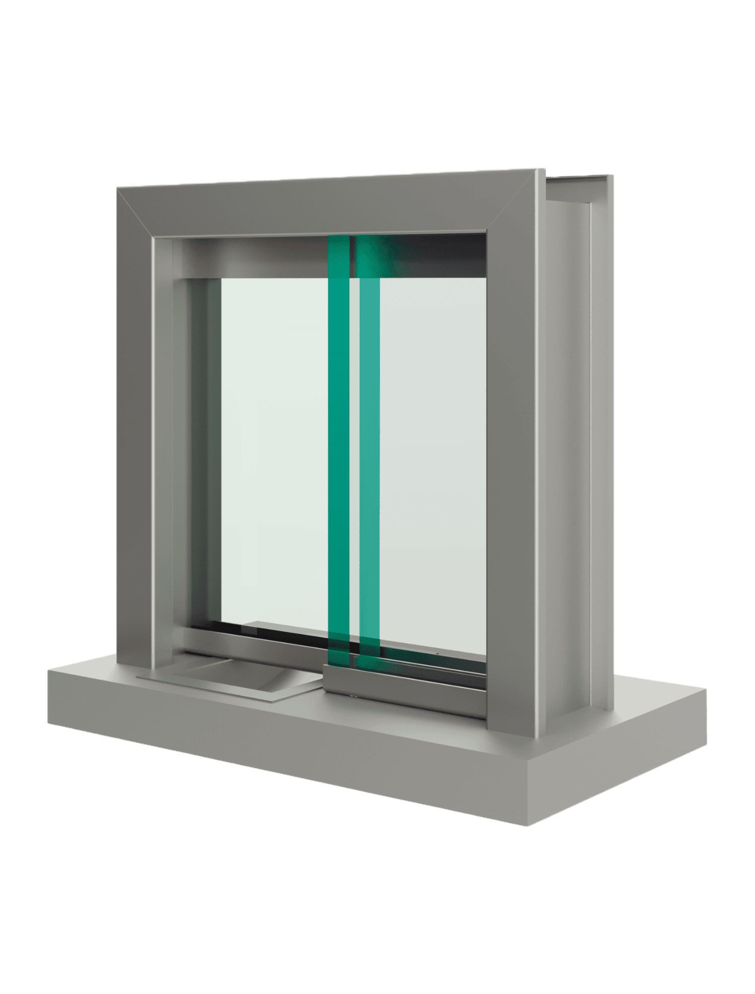 A cross-section displays a modern double-glazed window with gray frame, ideal for energy-efficient homes.