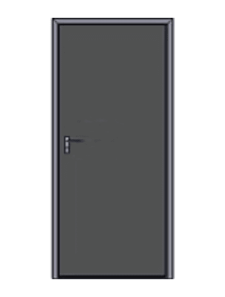 Closed gray door with handle on a white background, ideal for closed door photos and interior design use.